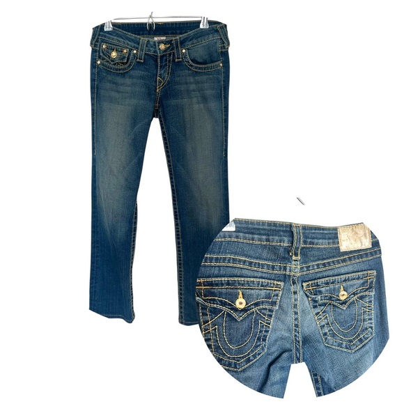True Religion Women's Y2K Embellished Gold Label Low Rise Jeans Medium Wash 27 - Picture 1 of 9